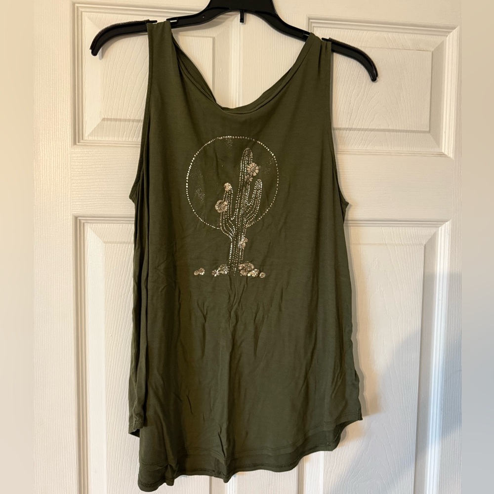 Olive Green Womens Cactus Graphic Tank Top